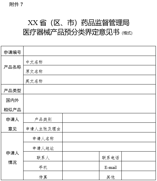 XX?。▍^(qū)、市）藥品監(jiān)督管理局醫(yī)療器械產(chǎn)品預(yù)分類界定意見(jiàn)書(shū)（格式）（2024年第59號(hào)）(圖1)